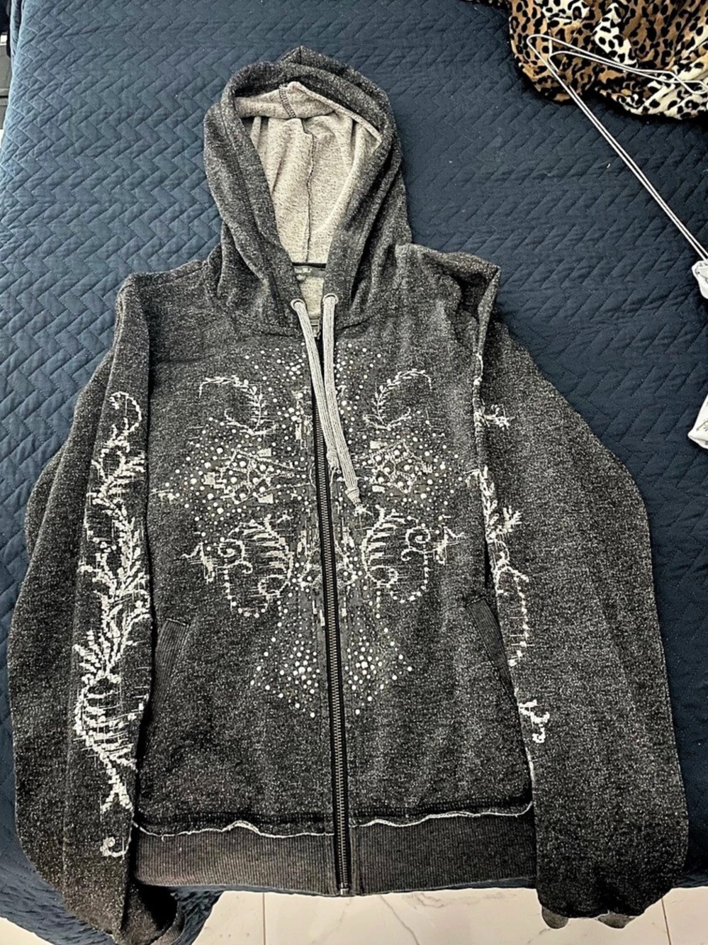 Miss Me Embellished Hooded Jacket in Black Size Large